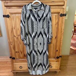 Banana Republic Dress Satin Maxi Shirt Dress Black White Button Up Women's Small